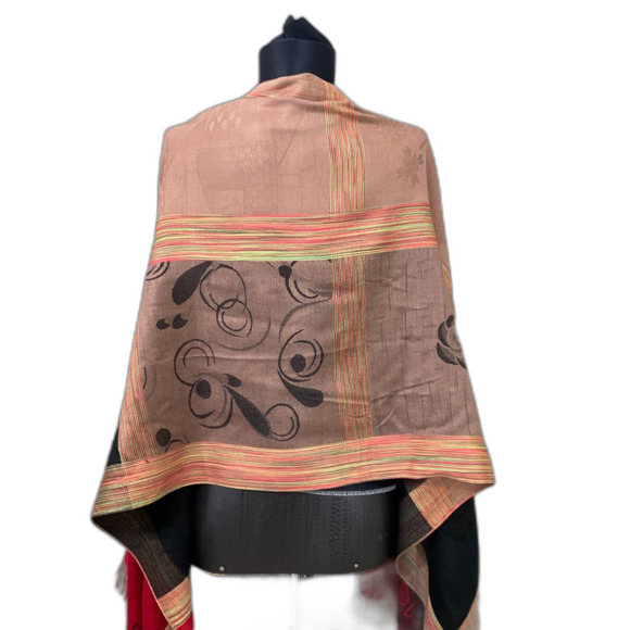 VTG PASHMINA Fringe Artsy Abstract Shawl Wrap Scarf 100% 25”x 72”  fringe - Picture 4 of 7